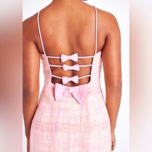 LoveShackFancy Gandler Bow Tweed Halterneck Pink Mini Dress NWT 10